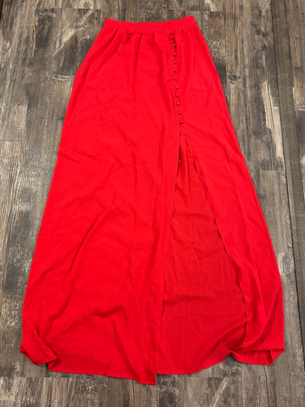 Boohoo Tall Red Maxi Skirt with Front Button Slit